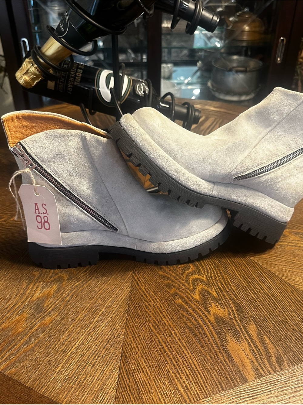 A.S.98 Light Gray Suede Lug-Sole Ankle Boots